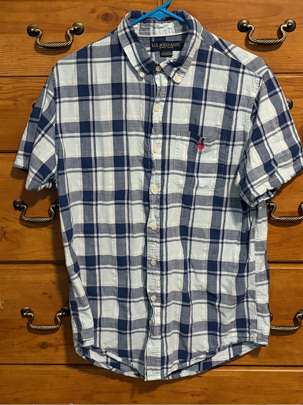 U.S. Polo Assn. Blue and White Plaid Short-Sleeve Button-Down Shirt
